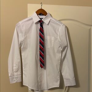 Classic White boys Shirt with Red and Blue Striped Tie, brand new with tags
